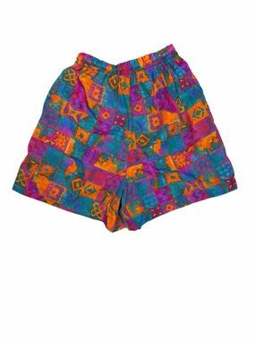 Vintage Bold Spirit Colorful Abstract Print Nylon Shorts Size Small 90s Retro